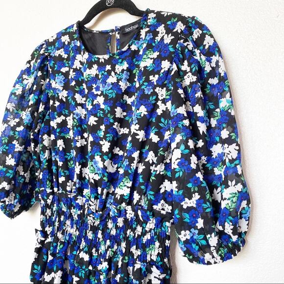 Boohoo Floral Chiffon Puff Sleeve Midi Dress Size 4 - Picture 4 of 15